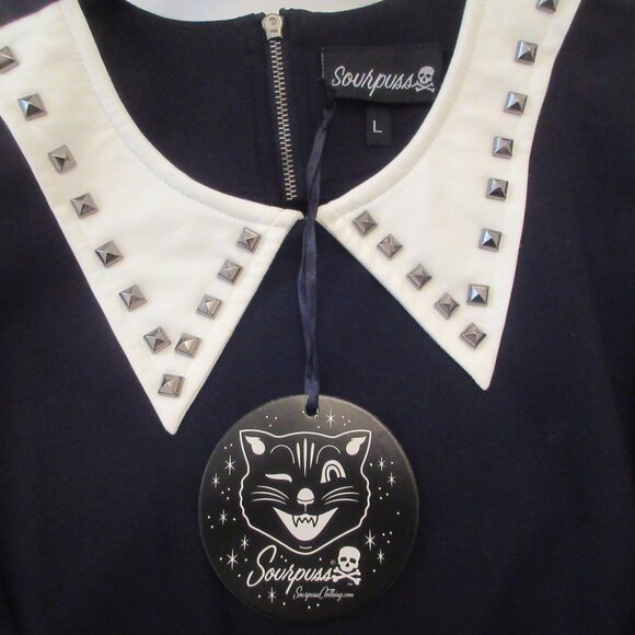 NWT Sourpuss Studded Black Collar Dress Black - Picture 5 of 6